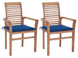 Jedálenské stoličky 2 ks kráľovsky modré podložky tíkový masív