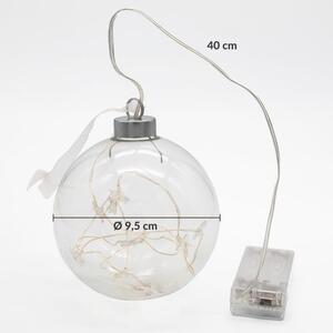 LED Vianočná guľa, priehľadné sklo Ø9,5cm teplá biela