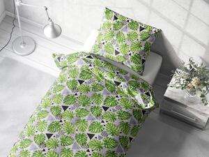 Biante Bavlnené posteľné obliečky Sandra SA-175 Zelené listy Monstera Jednolôžko 140x200 a 70x90 cm