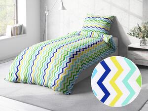 Biante Bavlnené posteľné obliečky Sandra SA-378 Zeleno-modro-žlté cik-cak pásiky Predĺžené 140x220 a 70x90 cm