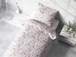 Biante Bavlnené posteľné obliečky Sandra SA-288 Eukalyptus s ružovými kvetmi na bielom Predĺžené 140x220 a 70x90 cm