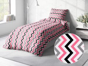 Biante Bavlnené posteľné obliečky Sandra SA-377 Ružovo-sivo-čierne cik-cak pásiky Jednolôžko 140x200 a 70x90 cm