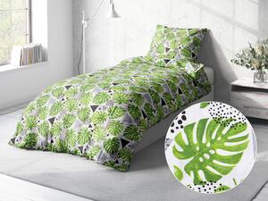 Biante Bavlnené posteľné obliečky Sandra SA-175 Zelené listy Monstera Predĺžené 140x220 a 70x90 cm