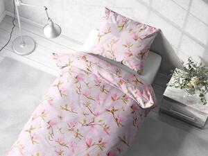 Biante Bavlnené posteľné obliečky Sandra SA-233 Kvety magnólie na ružovom Jednolôžko 140x200 a 70x90 cm