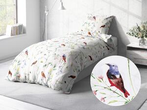 Biante Bavlnené posteľné obliečky Sandra SA-392 Lúčne kvietky s vtáčikmi Jednolôžko 140x200 a 70x90 cm