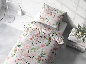 Biante Bavlnené posteľné obliečky Sandra SA-432 Vtáci medzi kvetmi Predĺžené 140x220 a 70x90 cm