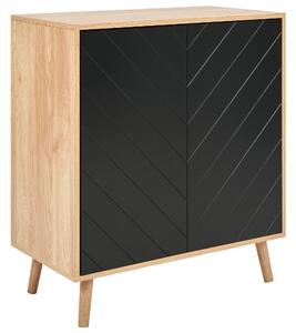 Komoda čierna a svetlé drevo MDF drevená dyha 2-dverová skrinka s policami škandinávsky štýl úložný priestor spálňa