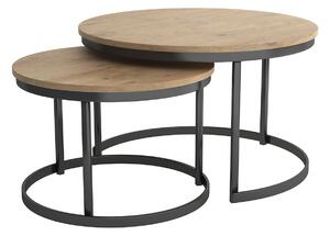 Konferenčné okrúhle dubové stolíky- 2 ks set s čiernymi nohami N-997