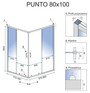 Rea Punto sprchovací kút 100x80 cm štvorcová chromová lesklé/priehľadné sklo REA-K1889