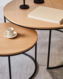 Hnedé okrúhle konferenčné stolíky v súprave 2 ks s doskou v dekore orechového dreva ø 80 cm Yona - Kave Home