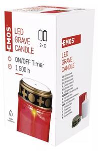 Emos LED náhrobná sviečka červená, 2xC, vonkajšia aj vnútorná, teplá biela, časovač DCCV19