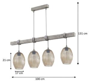 Brilagi - Závesný luster na lanku WOOD GLASS 4xE27/60W/230V borovica/šedá/dymovo-hnedá