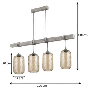 Brilagi - Luster na lane WOOD GLASS 4xE27/60W/230V borovica/šedá/dymovo hnedá