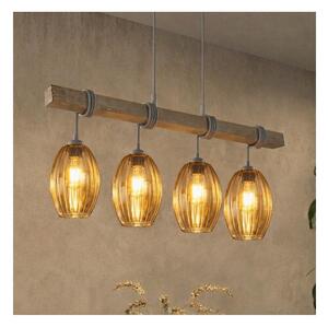 Brilagi - Závesný luster na lanku WOOD GLASS 4xE27/60W/230V borovica/šedá/dymovo-hnedá