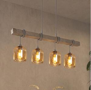Brilagi - Luster na lanku WOOD GLASS 4xE27/60W/230V borovica/sivá/dymovo-hnedá