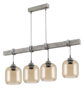 Brilagi - Luster na lanku WOOD GLASS 4xE27/60W/230V borovica/sivá/dymovo-hnedá