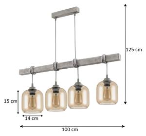 Brilagi - Luster na lanku WOOD GLASS 4xE27/60W/230V borovica/sivá/dymovo-hnedá