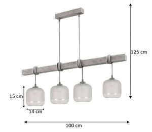 Brilagi - Luster na lanku WOOD GLASS 4xE27/60W/230V borovica/sivá/biela