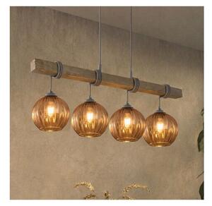 Brilagi - Závesný luster WOOD GLASS 4xE27/60W/230V borovica/sivá/dymovo hnedá