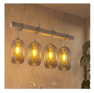 Brilagi - Závesný luster na lane WOOD GLASS 4xE27/60W/230V borovica/sivá/dymovo-sivá