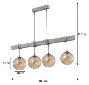 Brilagi - Závesný luster WOOD GLASS 4xE27/60W/230V borovica/sivá/dymovo hnedá