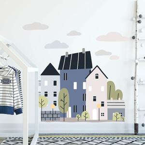 INSPIO-textilná prelepiteľná nálepka - Nálepky na stenu pre chlapcov - Modré mestečko