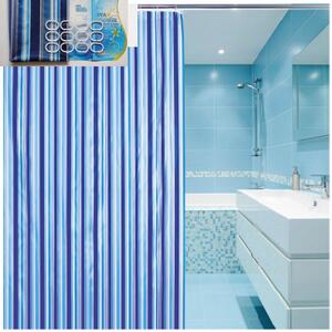 Aqualine Sprchový záves 180x180cm, vinyl, modrá, pruhy