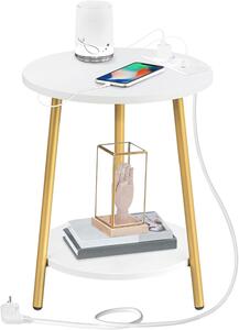 Okrúhly odkladací stolík Vasagle Luretta 40 cm s nabíjacou stanicou biely/zlatý