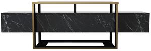 DELUXE BIANCO TV stolík, čierny mramor / zlatá