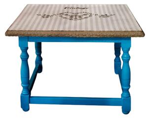 Vintage stolík modro hnedý, hand-made, 55x45x39 cm
