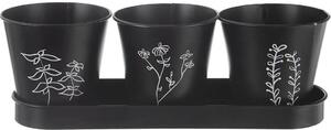 Black kvetináč na bylinky Ø 11 cm + podnos, kov ORION 310628