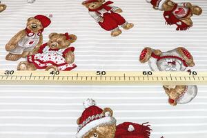 Bavlnená látka Medvedíci béžové pruhy, š. 145 cm