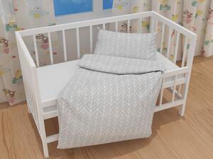 Biante Detské bavlnené posteľné obliečky do postieľky Sandra SA-212 Listy na sivom Do postieľky 90x120 a 40x60 cm