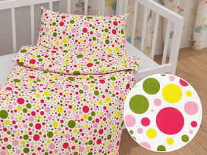 Biante Detské bavlnené posteľné obliečky do postieľky Sandra SA-209 Ružové a žlté bodky na bielom Do postieľky 100x135 a 40x60 cm