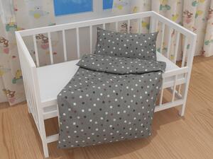 Biante Detské bavlnené posteľné obliečky do postieľky Sandra SA-095 Bodky na tmavo sivom Do postieľky 90x140 a 50x70 cm