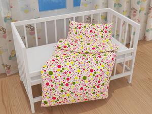 Biante Detské bavlnené posteľné obliečky do postieľky Sandra SA-209 Ružové a žlté bodky na bielom Do postieľky 90x140 a 50x70 cm
