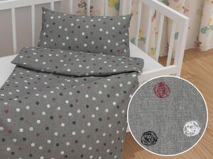 Biante Detské bavlnené posteľné obliečky do postieľky Sandra SA-095 Bodky na tmavo sivom Do postieľky 90x130 a 40x60 cm