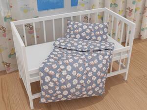 Biante Detské bavlnené posteľné obliečky do postieľky Sandra SA-234 Kvety bavlníka na modrosivom Do postieľky 100x135 a 40x60 cm