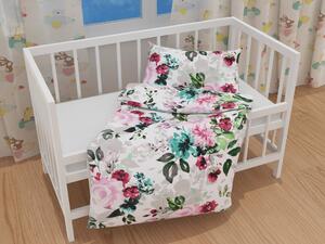Biante Detské bavlnené posteľné obliečky do postieľky Sandra SA-220 Veľké ružové kvety Do postieľky 90x120 a 40x60 cm