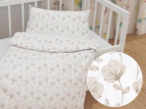 Biante Detské bavlnené posteľné obliečky do postieľky Sandra SA-252 Béžové poľné kvety Do postieľky 90x140 a 40x60 cm