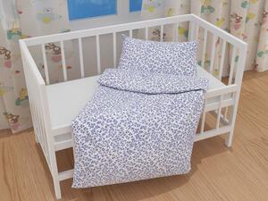 Biante Detské bavlnené posteľné obliečky do postieľky Sandra SA-251 Modré popínavé lístky na bielom Do postieľky 90x130 a 40x60 cm