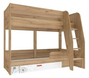 Detská poschodová posteľ s domčekom a úložným priestorom Brody 80x190cm - dub zlatý/biela