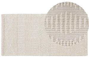 Koberec svetlobéžový 80 x 150 cm vlna a polyester ručne tkaný s geometrickým vzorom boho obývacia izba spálňa