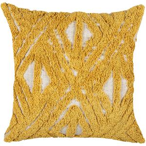 Dekoratívny vankúš žltý bavlnený 45 x 45 cm s geometrickým vzorom vyšívaný snímateľný poťah s výplňou boho dizajn