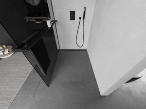 Mexen Kioto+, sprchová zástena s poličkou a držiakom na uteráky 90 x 200 cm, 8mm šedé sklo, čierny profil, 800-090-121-70-40