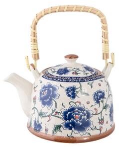 Porcelánová kanvička s modrými kvetmi a so sitkom - Ø 14*14 cm / 0,7L - Clayre & Eef