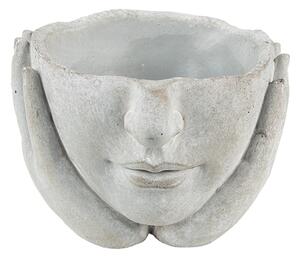 Šedý cementový kvetináč hlava ženy v dlaniach - 17*17*11 cm - Clayre & Eef