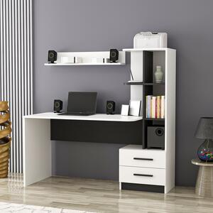 Kalune Design Písací stôl ALASKA s integrovaným regálom biely/čierny