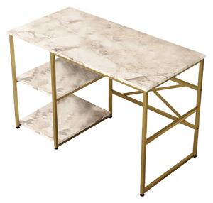 Kalune Design Písací stôl BODLE biely mramor/zlatý