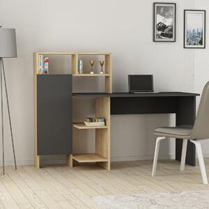 Kalune Design Písací stôl s regálom Bugra antracit/dub prírodný